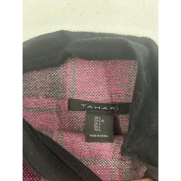 Tahari Womens Plaid Pink & Black High Neck Sweater Rayon/Viscose Blend Large - Picture 7 of 8